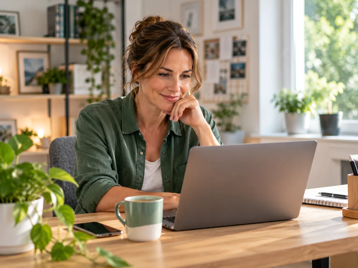 Elternteil am Schreibtisch mit Laptop und Smartphone