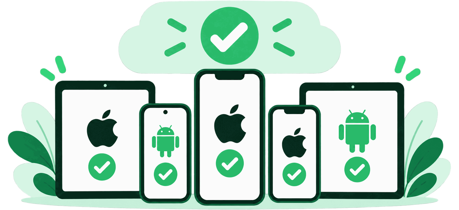 Illustration: verschiedene Smartphones und Tablets nebeneinander